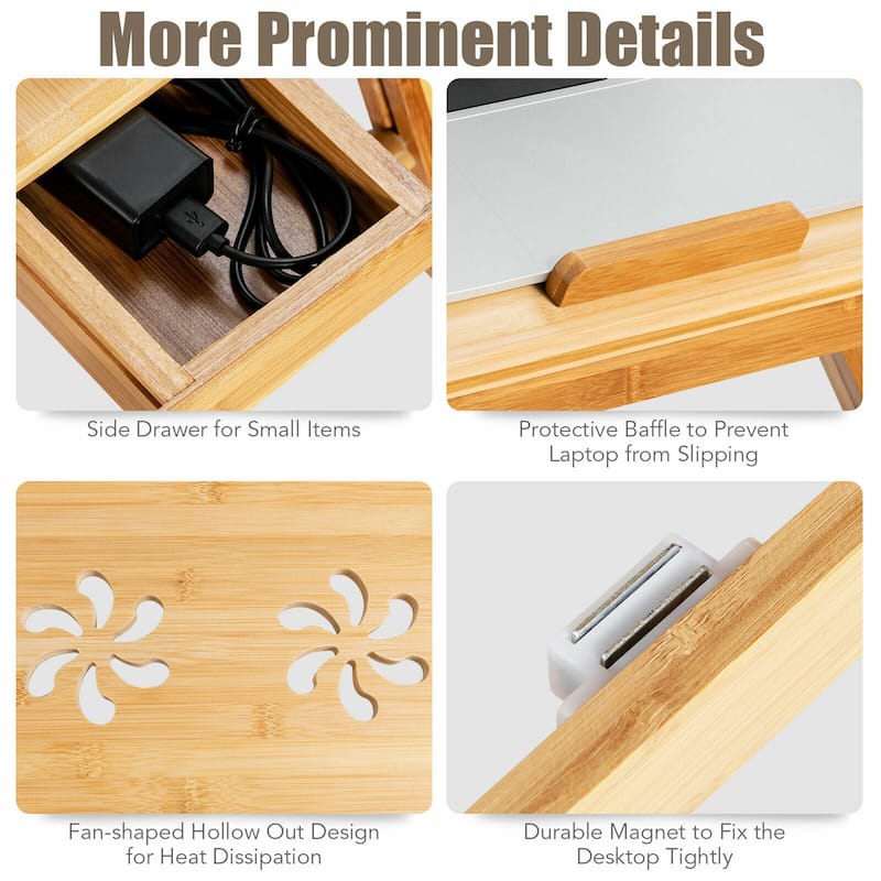 Bamboo Laptop Desk Adjustable Folding Bed Tray w/Drawer