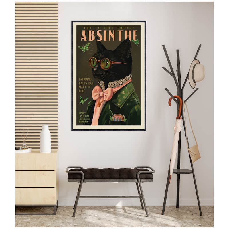Kate and Laurel WG Absinthe Kitty by The Whiskey Ginger Framed Canvas Wall Art Print