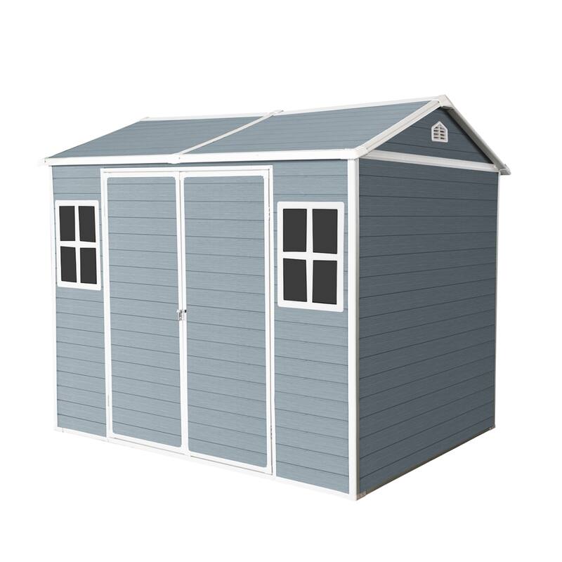 Resin Outdoor Storage Shed UV-Proof Garden Tool Shed with Sloping Roof & Lockable Double Doors, Built-in Floor