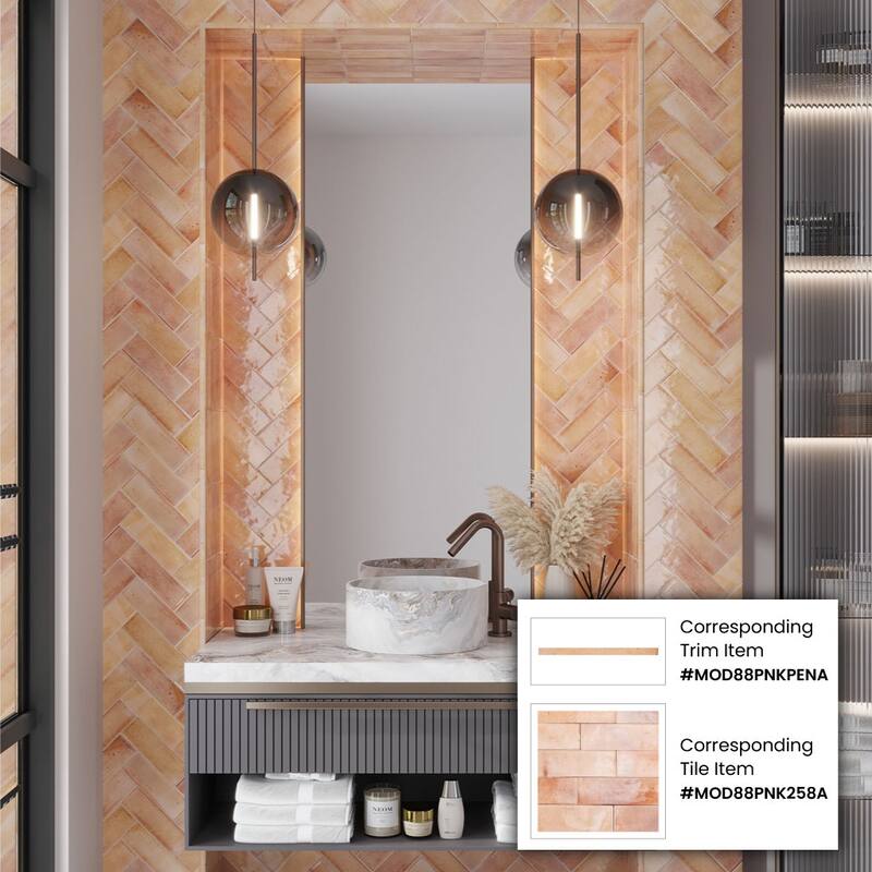 Apollo tile 0.5" x 8" Antiek Glossy Pink Ceramic Tile (0.7 sq ft/case) - 10 Pack