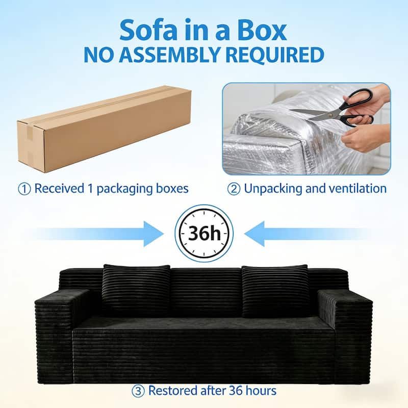 71" Corduroy Fabric 3-Seater Sectional Sofa, No Assembly Required
