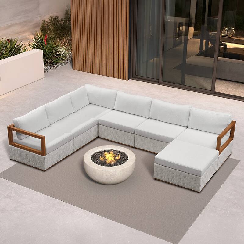 PURPLE LEAF GLFSF Outdoor sofas White Outdoor Couch for Yard Porch Deck Patio Conversation Sets - 6seats+1 Ottoman/U-shaped