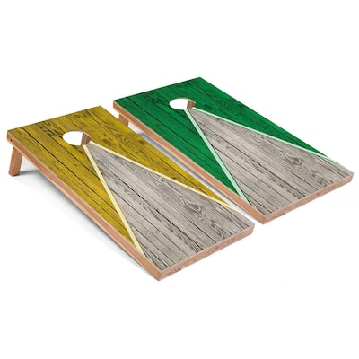 Yellow and Kelly Pyramid Cornhole Boards with Case & Lights