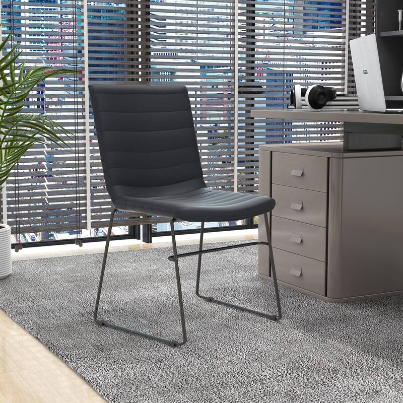 Zylar Modern Leather Guest Chair with Lumbar Support, Stainless Steel Base, High-Density Foam, Floor Protectors, 300 lb Capacity