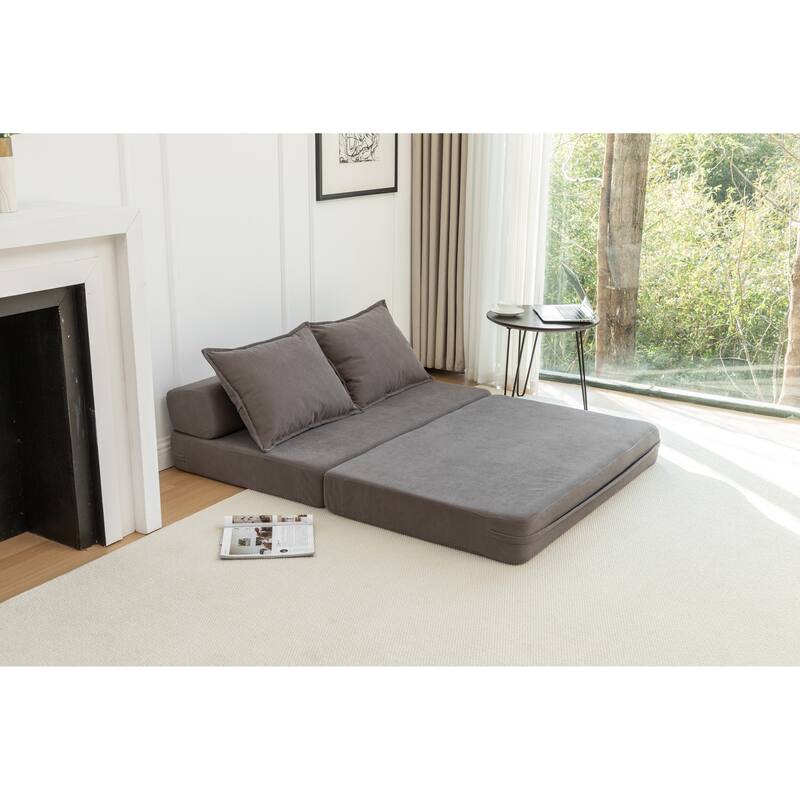 Foldable Sofa Bed Sleeper Lounge Chair in Gray Corduroy for Multiple Spaces