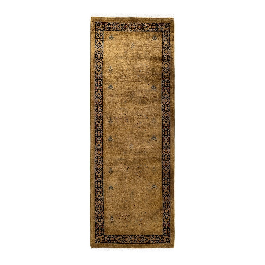 Overton Hand Knotted Wool Vintage Inspired Modern Contemporary Overdyed Gold Runner Rug - 2' 7" x 7' 2"