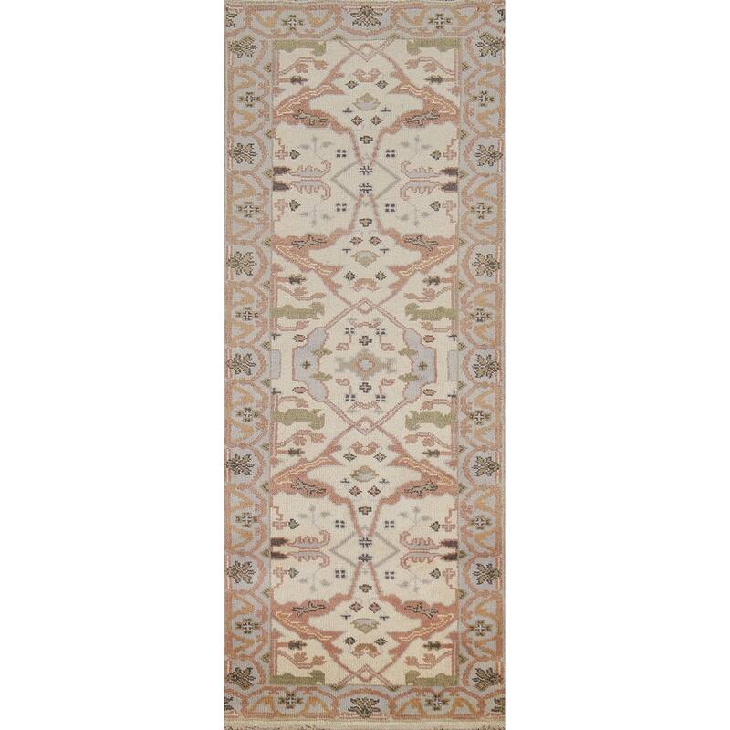 Oushak Indian Runner Rug Hand-Knotted Wool Carpet - 2'7"x 7'9"