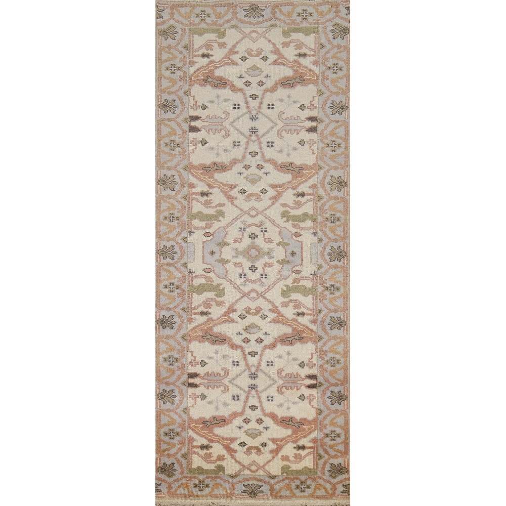 Oushak Indian Runner Rug Hand-Knotted Wool Carpet - 2'7"x 7'9"