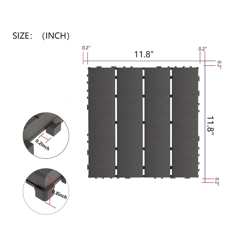 Plastic Interlocking Deck Tiles,44 Pack Patio Deck Tiles,12"x12" Square Waterproof Outdoor All Weather Use, Patio Decking Tiles