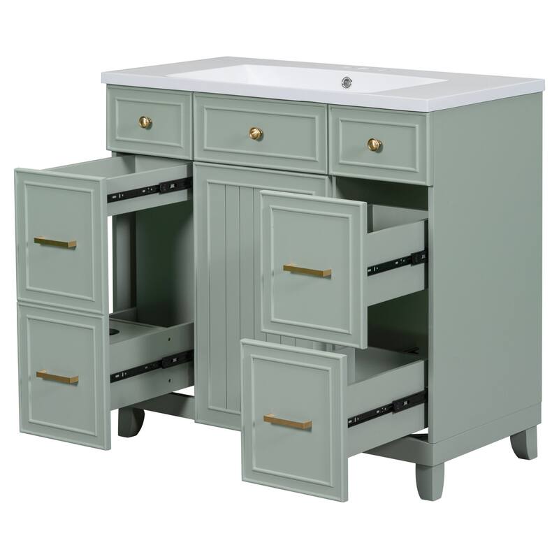 Modern 36-Inch Free-Standing Vanity with Single Sink, Storage Drawers & Adjustable Shelf