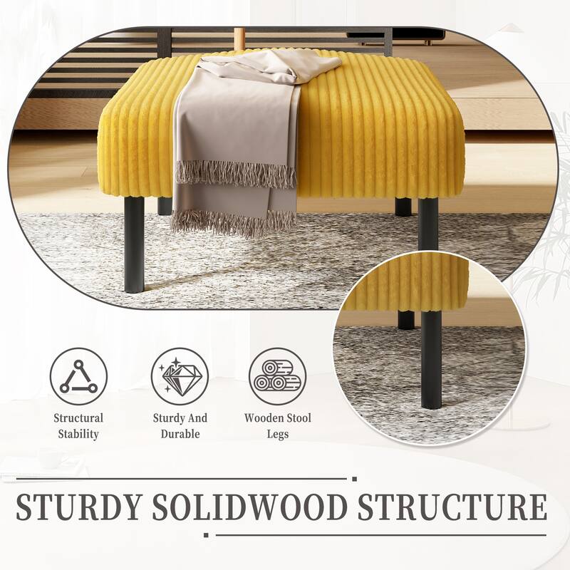 Small Ottoman Footstool with Legs, Corduroy Fabric Ottoman Foot Stool with Soft Padded seat