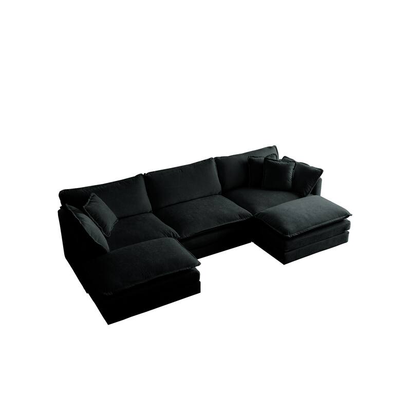 Modern U Shaped Sectional Sofa Set with Chenille Upholstery and Thick Cushions for Living Room and Guest Room