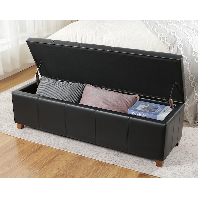 Adeco 48" Faux Leather Storage Ottoman Bench with Double-Stitch - 48.4"x14.96"x15.35"