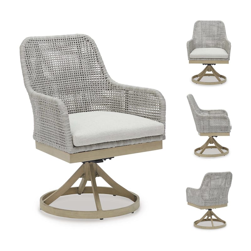 Signature Design by Ashley Seton Creek Gray Outdoor Swivel Dining Chair (Set of 2) - 25.38" W x 25.75" D x 35.75" H