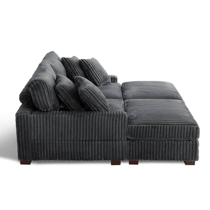 Modular Armchair and Ottoman Set with Adjustable Headrest, Flannel Upholstery