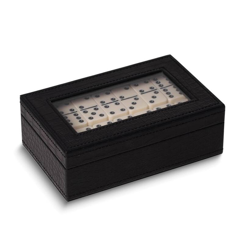 Curata Crocodile Debossed Leather Glass Windowed Case Double 9/55 Piece Domino Set