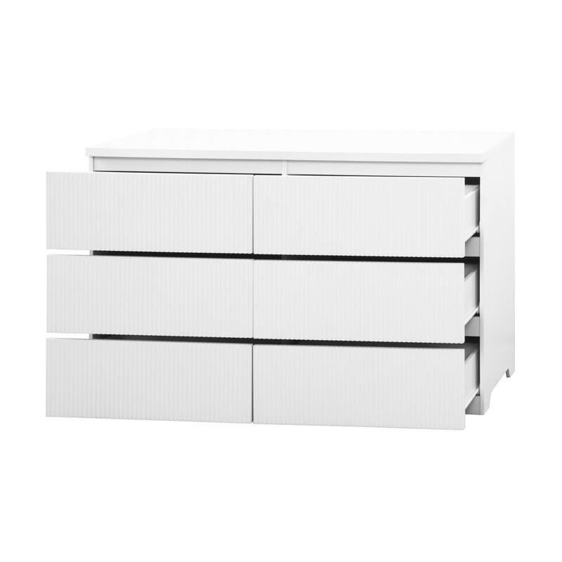6-Drawer White Storage Cabinet, Modern Wavy Panel Dresser for Bedroom & Living Room