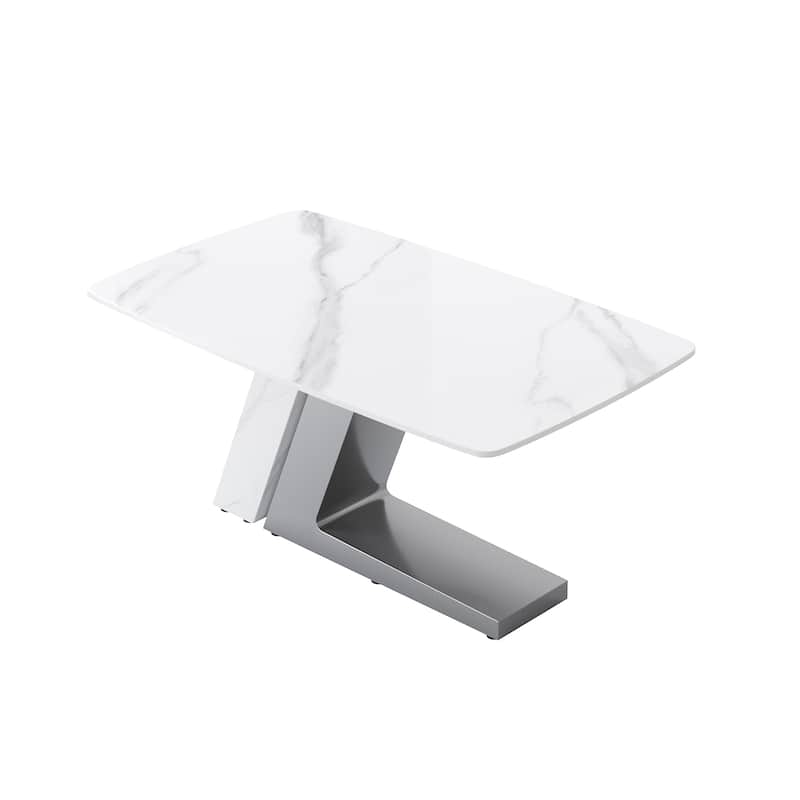 Slate Dining Table Faux Marble Table with Z shape Stainless Steel Pedestal