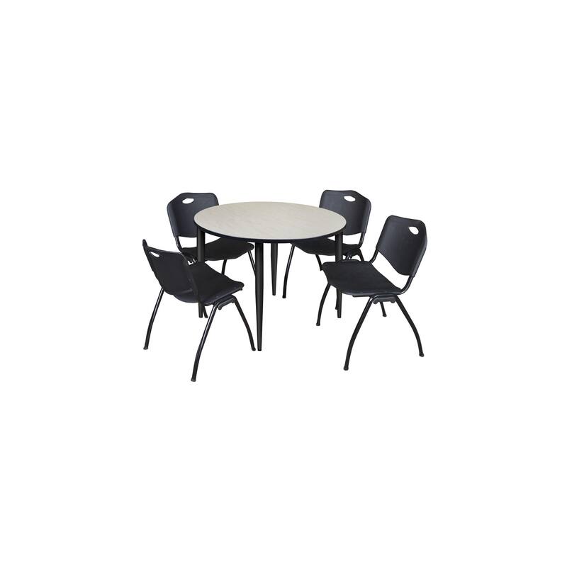 48 in. Round Breakroom Table- Maple Top, Black Base & 4 M Stack Chairs- Black