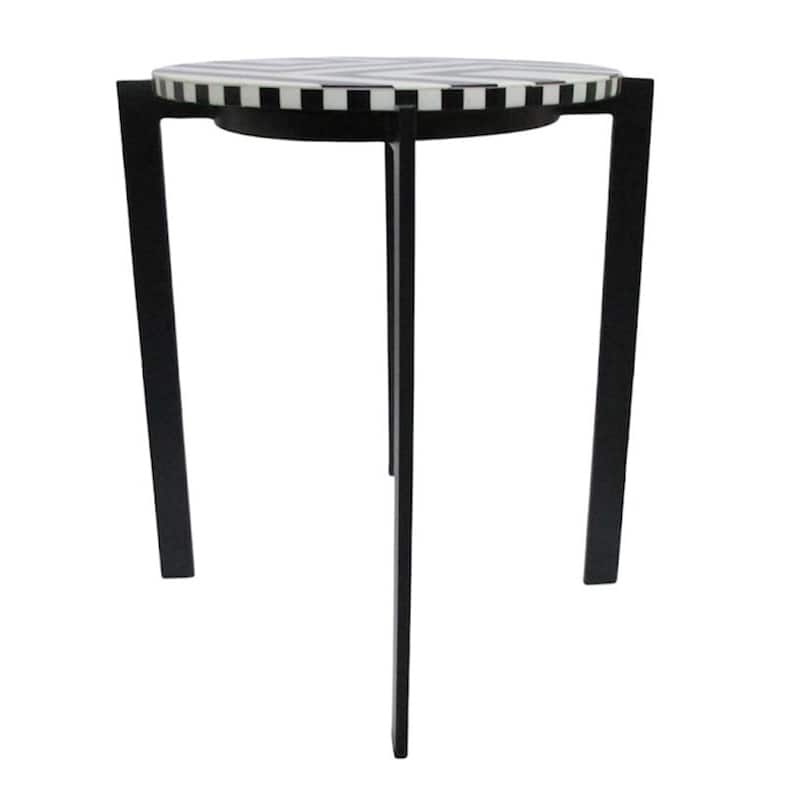 Wood Side Table Round Geometric Top Sleek Base - 23" Black/White - 20.5" x 17" x 22.5"