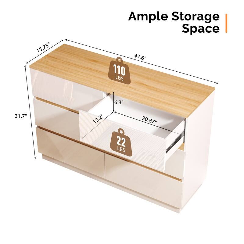 High-Gloss White Oak Contrast P2 15MM Particleboard Melamine 47.2in Double 6-Drawer