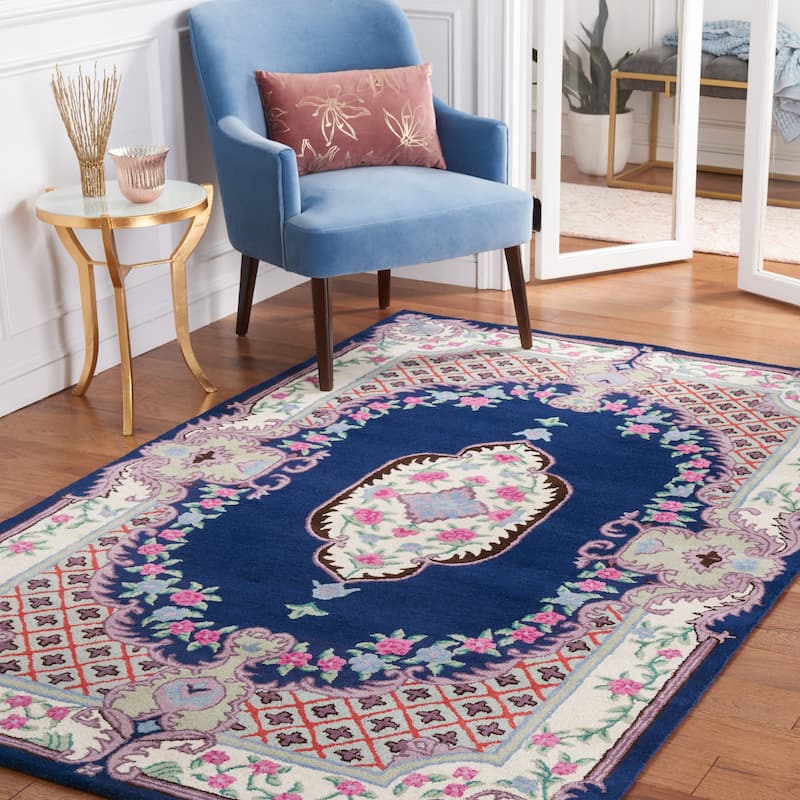 SAFAVIEH Handmade Bellagio Tatevik Oriental Medallion Wool Rug - 2' x 3' - Navy/Ivory