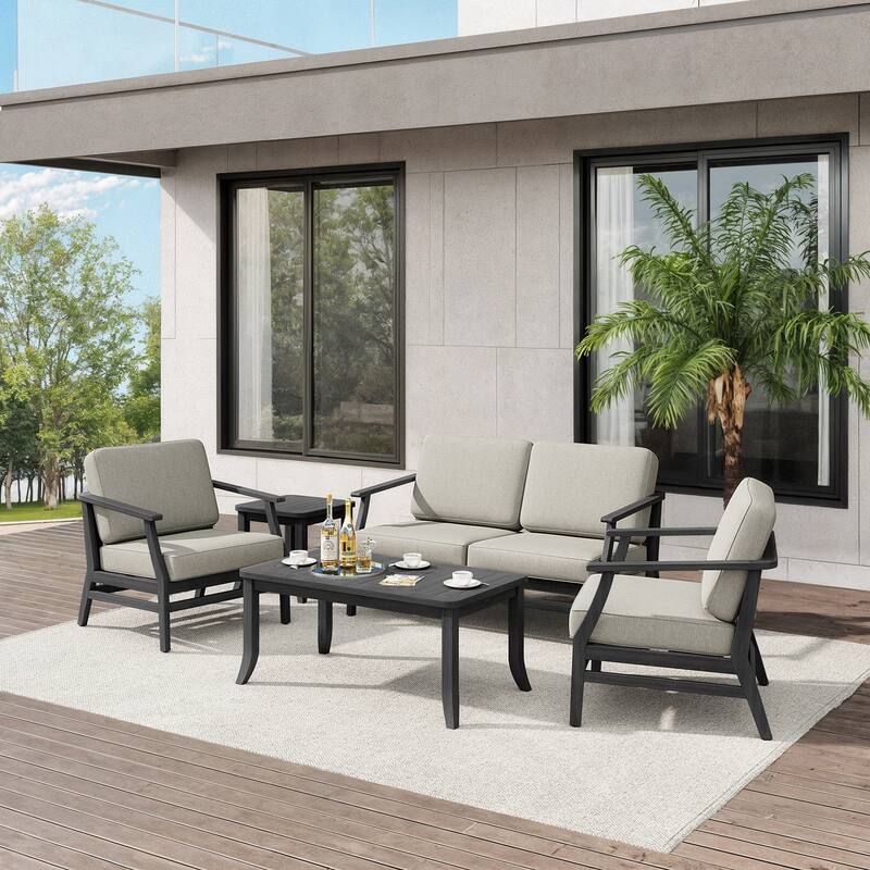Teak Outdoor Patio Seating Set with Loveseat, Chairs and Tables (5-Piece)