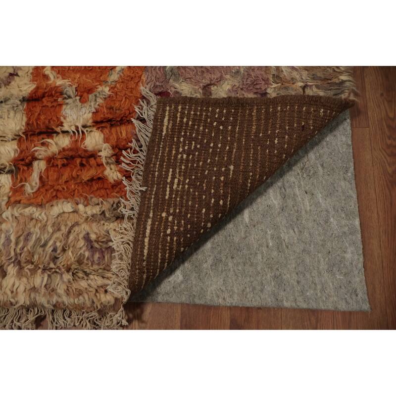 Hand Knotted Oriental 100% Wool Carpet Modern Tribal Brown Moroccan Area Rug - 9' 9'' X 6' 11''