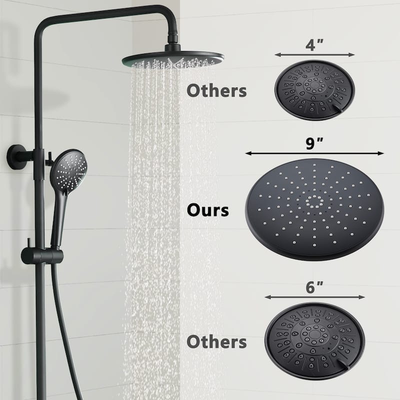 3-Spray Patterns Wall Mount Tub and Thermostatic Rain Shower Faucet with Handheld Shower Head Combo - 9" x 9"