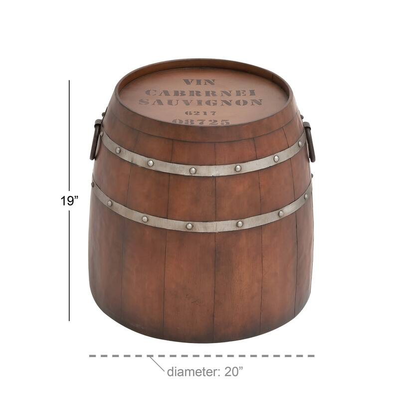 Metal Wine Barrel Accent Table - Brown - Roche River Decor - 20"Wx20"Lx19"H