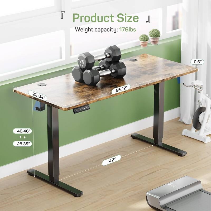 Electric Height Adjustable Standing Desk, 55x24 Inches, Ergonomic Sit-to-Stand Rising Computer Table for Home Office
