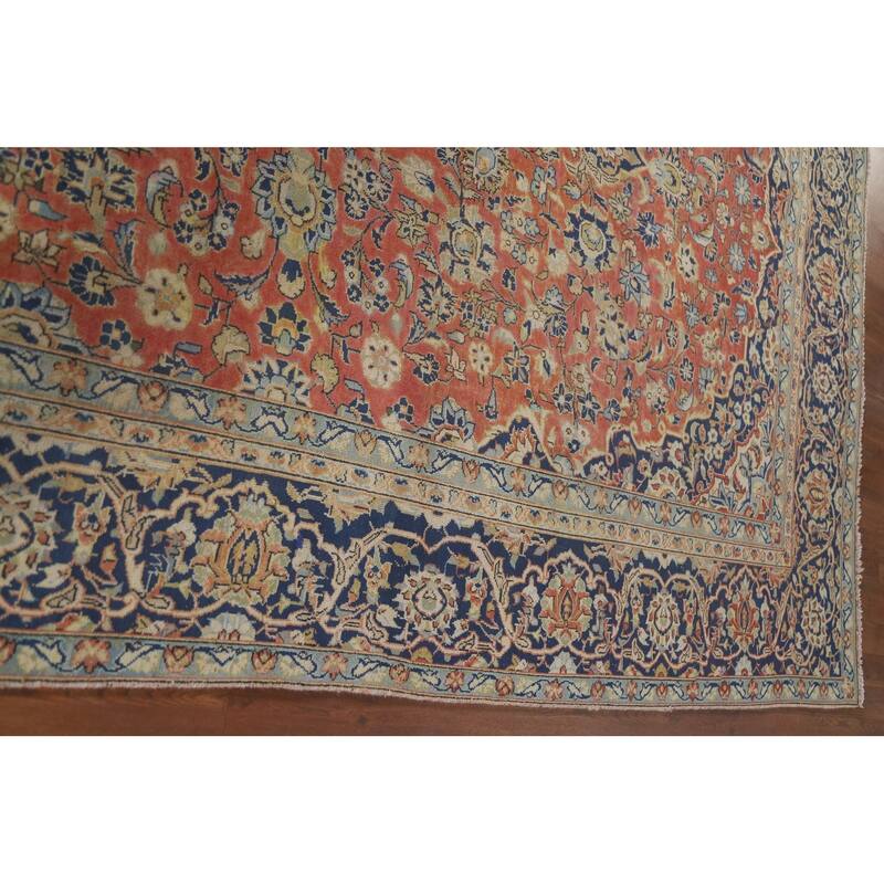 Hand Knotted Oriental 100% Wool Carpet Traditional Floral Coral Mashad Area Rug - 11' 5'' X 7' 8''