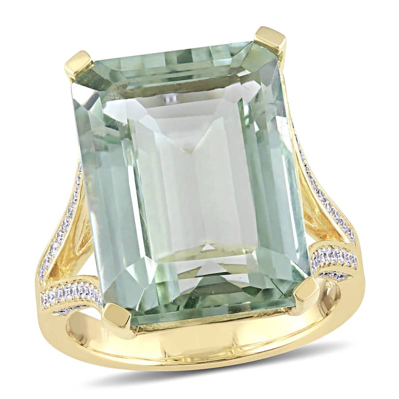 Miadora 15ct TGW Octagon-Cut Green Quartz and 2/5ct TDW Diamond Ring in 14k Yellow Gold