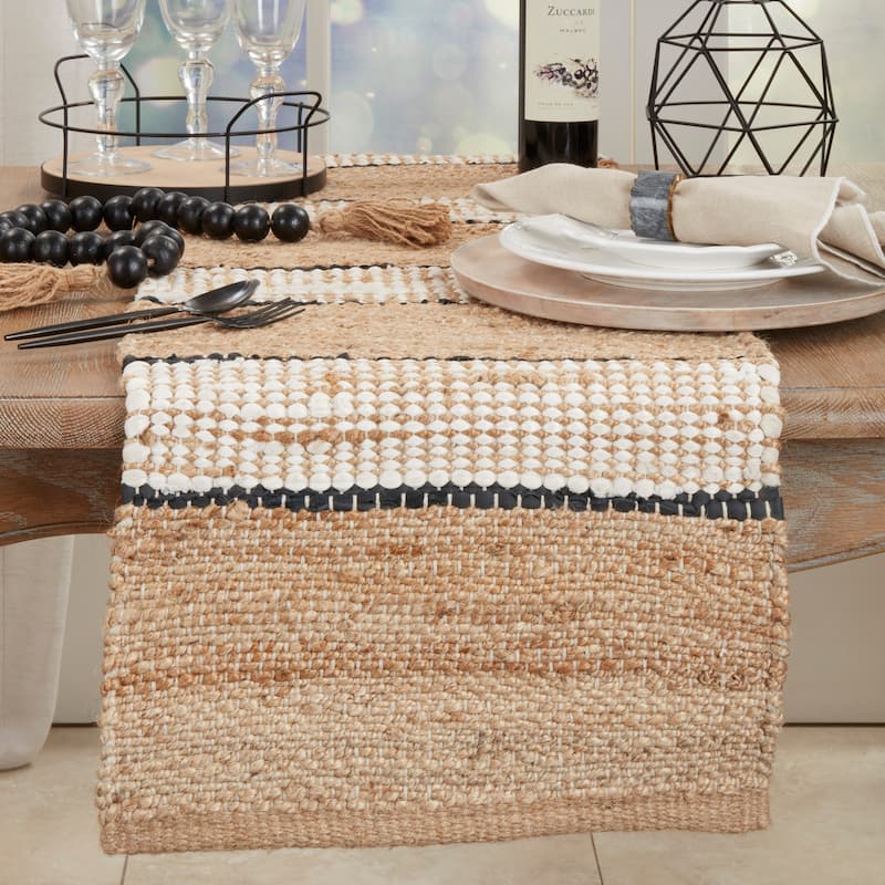 Earthy Jute Stripe Table Runner - 16"x72"