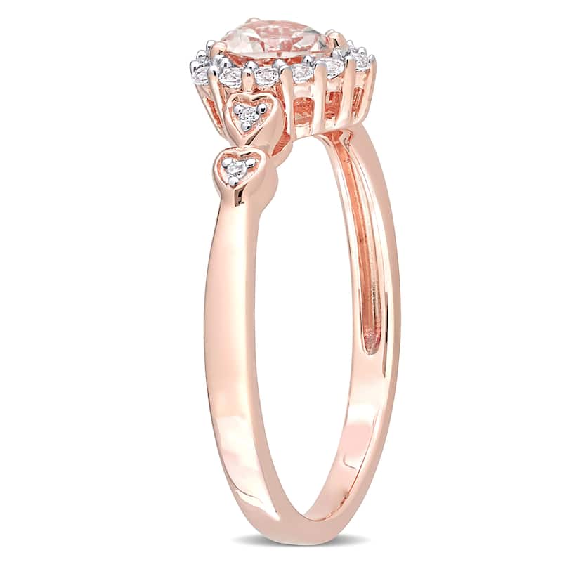 Miadora Rose Plated Sterling Silver Morganite, White Topaz and Diamond Accent Heart Halo Ring