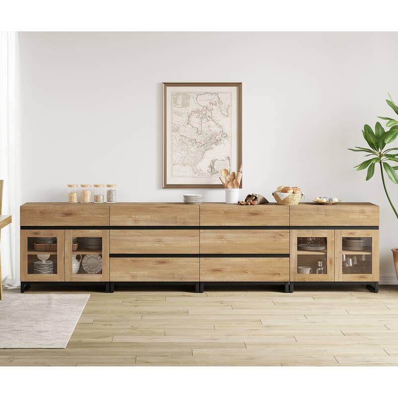 4 in 1 Modern Sideboard with Adjustable Shelves and 8 Drawers, Coffee Bar Cabinet for Living Room, Kitchen