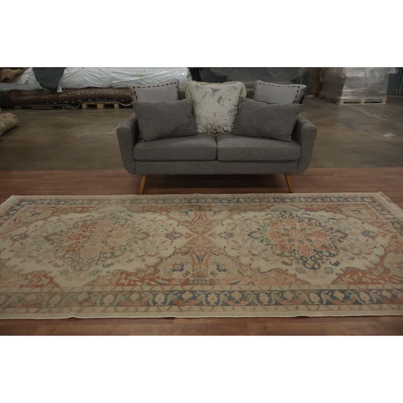 Hand Knotted Oriental 100% Wool Carpet Traditional Floral Beige & Ivories Ziegler Area Rug - 10' 7'' X 4' 11''