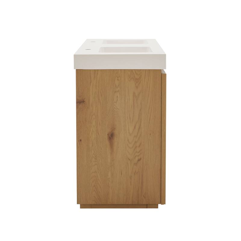 GDFStudio - Galan 60" Freestanding Bathroom Vanity with Quartz Sink, Solf Close Doors, Open Storage Shelf, NO Drain & Faucet