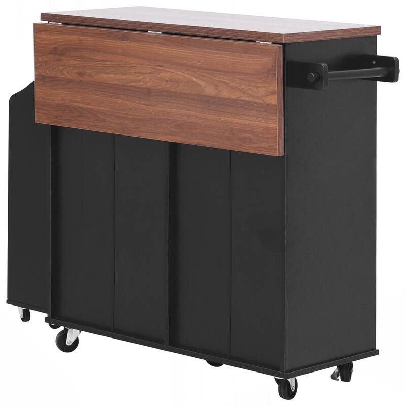 Kitchen Island with Drop Leaf, Kitchen Storage Island with Removable Side Racks, Two Drawers