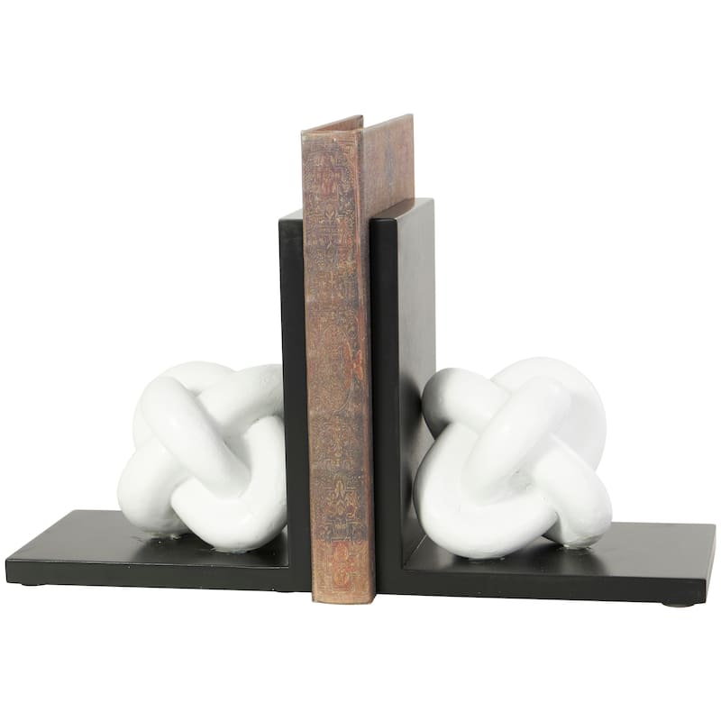 CosmoLiving by Cosmopolitan White Wooden Knot Decorative Bookends with Black Stands (Set of 2)
