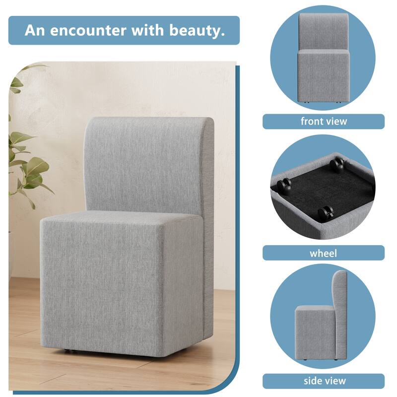 Dining Chair With Casters, Modern Rolling Dining Chair, Footstool With Wheels