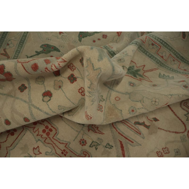 Hand Knotted Oriental 100% Wool Carpet Traditional Floral Beige & Ivories Ziegler Area Rug - 13' 7'' X 9' 9''