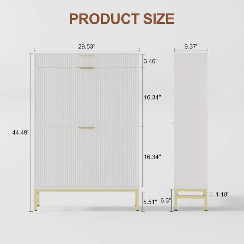 Slim Shoe Cabinet with 2 Flip Drawers & Top Drawer