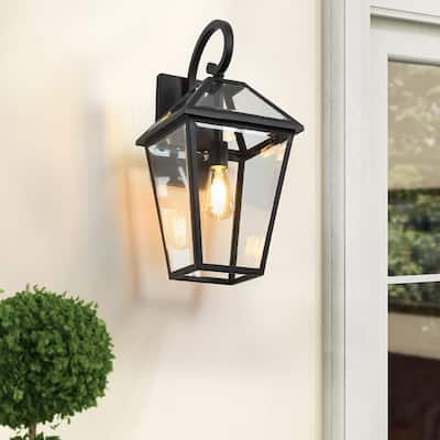 2-Pack 21" Modern Outdoor Wall Lanterns ， Black Metal & Clear Glass Sconce (Bulbs Not Included)