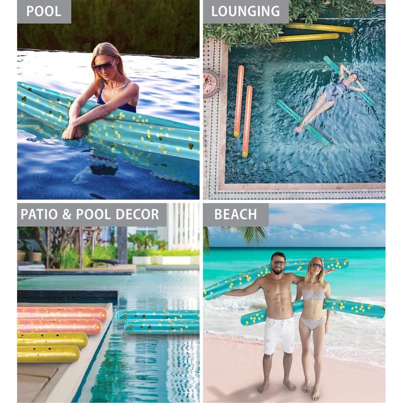 POZA 2 Pack Jumbo Inflatable Pool Noodle Floats - Blue Gold - 74 inch - 74 inches