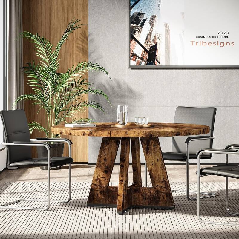 47" Round Conference Table Meeting Room Table with Thickened Top Wood Base Modern Training Desk for Conference/Seminar Room