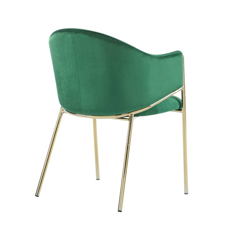 Velvet Upholstered Dining Chairs Set of 2, Modern Kitchen Side Chairs with Gold Metal Legs, Emerald Armchair for Home