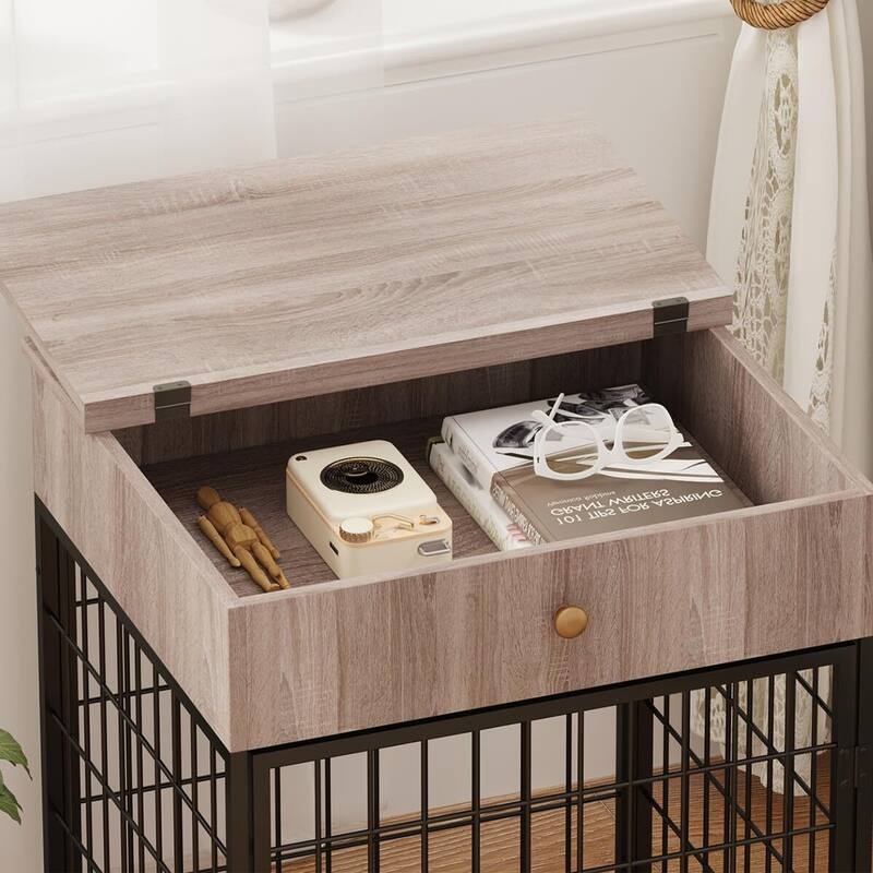 Small Dog Crate End Table,Dog Kennel End Table with Storage Drawer