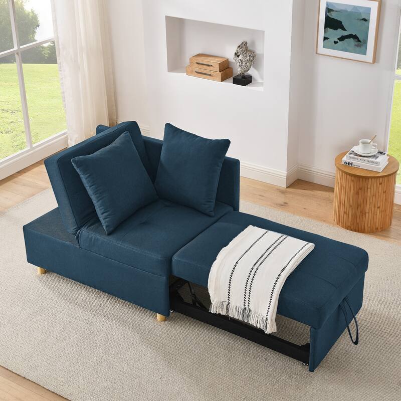 Roomfitters Convertible Sleeper Sofa Chair with Adjustable Backrest, Pullout Bed and Wheels, Linen Fabric