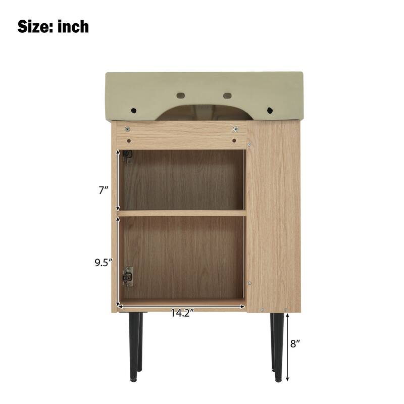 21.6" Wood Bathroom Vanity, Combo Cabinet, Bathroom Storage Cabinet, Single Ceramic Sink, Left Side Storage